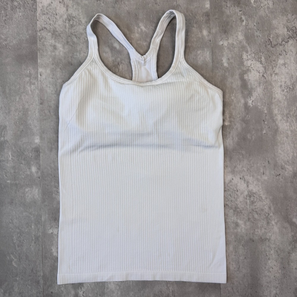 Lululemon Ebb to Street Tank Top Womens 8 White Ribbed Built In Bra Racerback